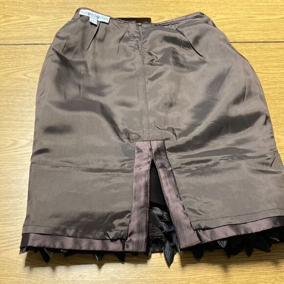 Novello-Bloom Brown Straight Dress Leaf Trimmed Skirt - Picture 5 of 9